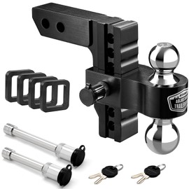 Kohree 6" Adjustable Trailer Hitch Fit 2 Inch Receiver, Dual Solid Ball 2" and 2-5/16"(12,500 LBS GTW), Drop & Rise Heavy Duty Aluminum Tow Hitch with 4 Silencer Pads & 2 Locking Hitch Pin, Black