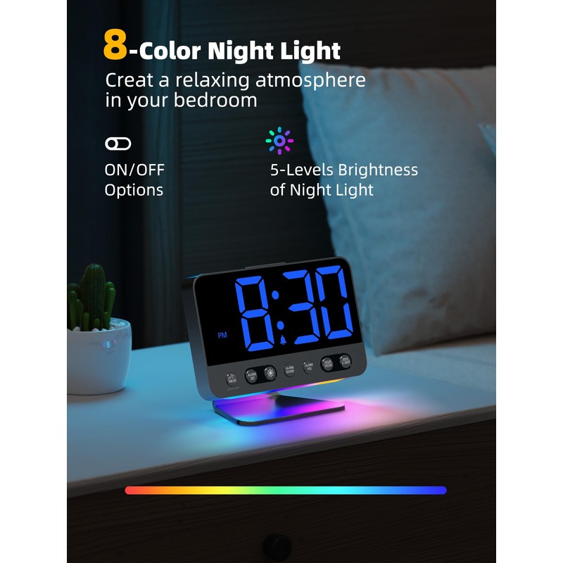 Odokee Digital Alarm Clocks for Bedrooms: Large Bold Number 5