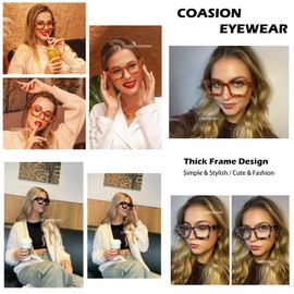 COASION Thick Frame Blue Light Glasses for Women Men Square Non Prescription Computer Eyeglasses (Brown)