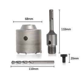TIMESETL Hollow Drill Bit Set Diameter 68 mm with SDS Plus Adapter 110 mm, Impact Drill-Resistant Hole Saw Set Including 110 mm Pilot Drill and Screw