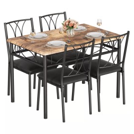 Jojoka 3/5 Piece Dining Table Set Chairs Home Kitchen Breakfast Wood Top Dinette Table - With 4 Upholstered Chairs