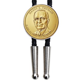 2015 Presidential Dollar BU Uncirculated Coin Simple Slide 36" black Leatherette Cord Silver Bolo Tie NEW - Harry S. Truman(1945-1953 Years Served)