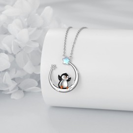 YAFEINI Penguins Necklace Sterling Silver Moonstone Star Penguins Pendant Cute Animal Jewellery Gifts for Women Girls Daughter (Penguins)