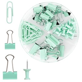 Rumyve 72PCS Binder Clips and Push Pins Set - Office Supplies Kit with Storage Box, Ideal for Home, School, and Office Use(Green)