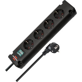 Brennenstuhl Bremounta 4-Way Power Strip with Switch, Multi-Socket with 90-Degree Sockets, with Mounting Option and 1.5 m Cable, Black