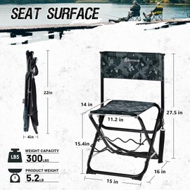 X Strike Fishing Chairs with Rod Holder Outdoor Folding Fishing Stool for Adults Portable Camping Chair for Ice Fishing, Camp, Lawn, Patio, Garden, 300LBS.