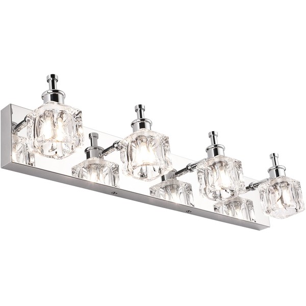 PRESDE Bathroom Vanity Light Fixtures Over Mirror Modern LED 4 Lights Chrome Crystal Bath Vanity Lighting(Exclude Bulb)