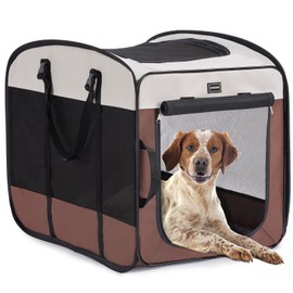 DONORO Dog Kennels and Crates for Medium Dogs, Portable Pop Up Indoor Pet Cage with Sturdy Wire Frame, Collapsible Travel Crate Soft Sided Cat Bag Escape Proof (Brown, 28.0" L x 18.0" W x 22.0" H)