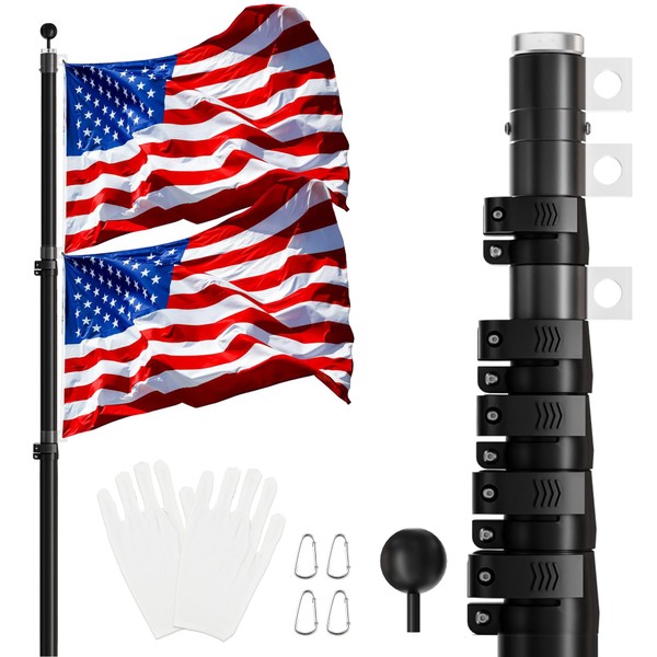 Dkenicor 16FT Telescoping Flag Pole Kit,Heavy Duty Aluminum Flag Poles