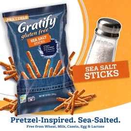 Gratify Gluten Free Pretzel Sticks - GF Pretzel Snack Bags, Gluten-Free Mix for Adults & Kids, Hummus Dip, Individual Packs, Vegan Friendly, Kosher - 10.5oz Bag (Pack of 6)