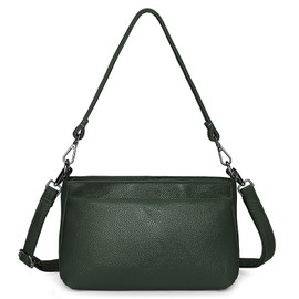 YALUXE Real Leather Shoulder Bag Medium Size Handbag Purse Multi Zip Pockets Crossbody Bags for Women Dark Green