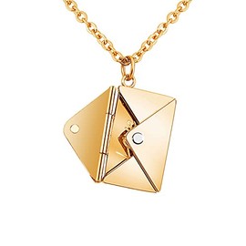 Fuqimanman2020 Envelope Necklace with Message Love You for Her Love Letter Necklace Hidden Message Secret Locket Necklace Birthday Gifts-Gold