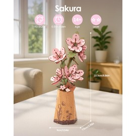 ROBOTIME 3D Wooden Flower Puzzle Sakura, Model Kits for Adults to Assemble, Artificial Eternal Flowers, DIY Craft Set, Valentine's Day, Mother's Day and Christmas