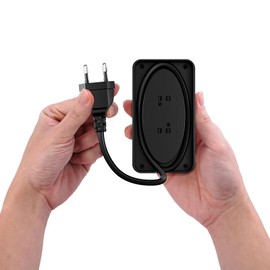 Kakyanill European Travel Plug Adapter, EU/UK/US Travel Plug Adapter Power Strip, 6 AC Outlets, 4 USB Ports (2 USB C), 3ft Wrapped Around Extension Cord, Compact for Travel, Black