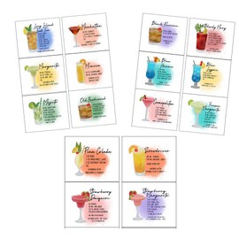 16 Pack Cocktail Recipes, Rectangle Stickers - Matt Finish - Paper style - 4x3.33 inches Cosmopolitans, Long Island Ice Tea & more - Fun