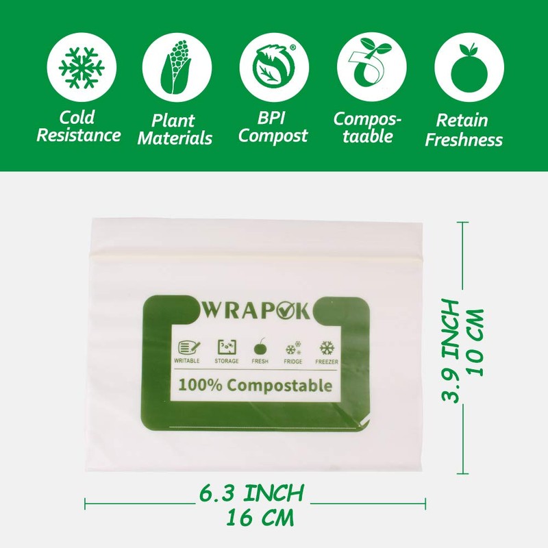 WRAPOK 100% Compostable Snack Bags Small Biodegradable Freezer Sandwich Storage