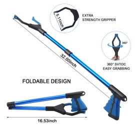Patelai 32" Grabber Reacher Tool 2 Pack Foldable Reacher Grabber Pickup Tool with Rotating Jaw and Magnet Trash Picker Upper Extra Long Lightweight Grabber for Elderly Heavy Duty Handy Trash Claw
