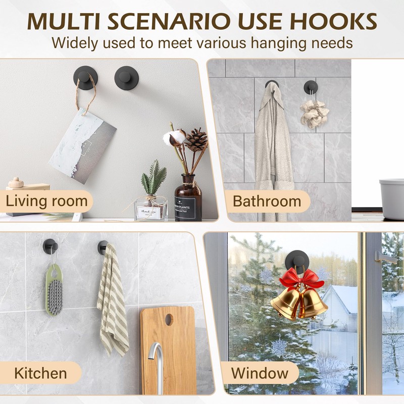 Ninth Five Shower Suction Cup Hooks, Heavy Duty Bathroom Wall