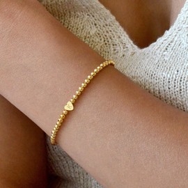 JNZSSWHJJH Initial Bracelets for Women Teen Girls - 14K Gold Plated Heart C Initial Bracelet Dainty Gold Heart Beaded Bracelets Gold Jewelry for Women Teen Girl Gifts Trendy Stuff Stocking Stuffers