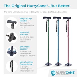 HurryCane HCANE-PB-C2 Freedom Edition Foldable Walking Cane with T Handle, Pastel Blue