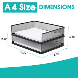 AZFUNN Wire Mesh Letter Trays Paper Tray Desk File Organizer, 2 Pack Stackable Metal Front-Load Documents Tray for Office Supplies File (Transverse)