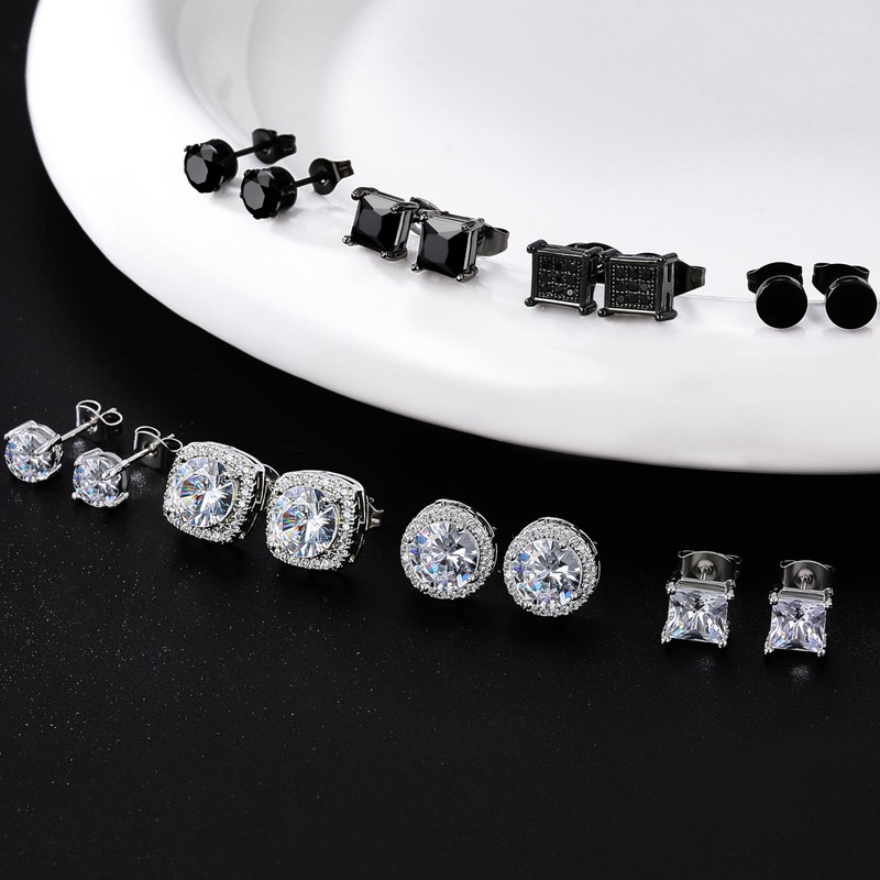RIOSO 8 Pairs Stainless Steel Stud Earrings for Men Women
