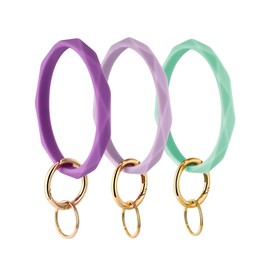 Mymazn Silicone Bangle Key Ring Bracelet Keychain holder for Women Girls Gift Wristlet Round Keyring (Light Purple & Dark Purple & Mint Green)