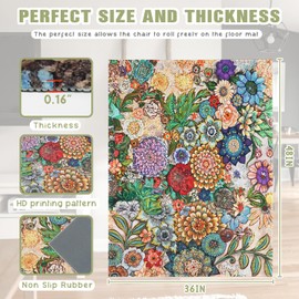 Office Chair Mat for Hardwood Floor 36"X 48" Computer Desk Chair Carpet Floral Office Mats for Rolling Chairs Carpet Non-Slip Floor Protector Mat for Office Home Hard Floor & Tile Floor