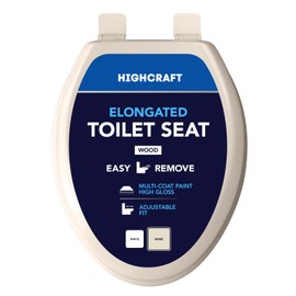 HIGHCRAFT Premium Elongated Toilet Seat with Adjustable Hinges & Quick Removal Mechanism - Molded Wood Toilet Seat - Fits Standard Elongated Toilets - Oval Seat in Bone/Beige