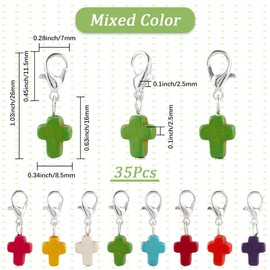 SUNNYCLUE 1 Box 35Pcs Lobster Clasp Stitch Markers Crochet Marker Charms Claw Turquoise Cross Gemstone Easter Knitting Charms for Jewellery Making Crocheting Weaving Sewing Quilting Diy Crafts