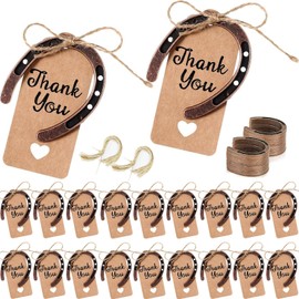 Mainiusi Horseshoe Lucky Charm, Set of 20, Vintage Party Favours with Kraft Paper Pendant, Small Gifts with Horseshoe Pendant, Decoration for Wedding, Party Gift, Christening, Birthday, Confirmation