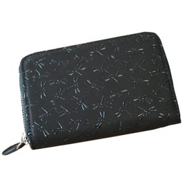 [Indenya] 1012 Genuine Leather Coin Purse, Zipper Type, Round Zipper, Made in Japan, Wallet, Yuichi Uehara, Black Background x White Lacquer (Sayaya Shape), Black