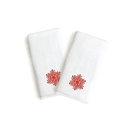 Linum Home Textiles ST00-2HT-63-FLK Hand Towels Red Snow Flake (Set of 2)
