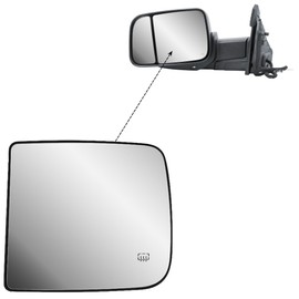 Replacement Driver Left Side Door Towing Mirror Main Big Glass Flat Heated with Back Plate for RAM 1500 2500 3500 from 2010 to 2024