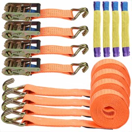 Ratchet Tie Down Straps Set 2 inch 13 Ft 11,000 lbs Break Strength Heavy-Duty Cargo Straps Double J Hook for Moving Appliances Lawn Equipment and Motorcycles 4 Pack Orange