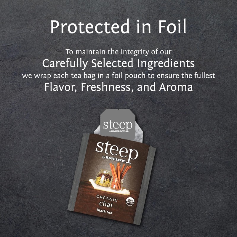 steep by Bigelow Organic Chai Black Tea, Caffeinated, 20 Count