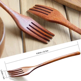 AOOSY 5 Piece Wooden Forks Set, Wooden Vintage Style Brown Practical Cutlery Crockery Cutlery Set Dinner Forks for Kitchen Home Restaurant (No Rope Tied )
