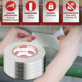 XFasten Super Waterproof Aluminum Butyl Tape, 2-Inch x 33-Foot, Aluminum Foil Tape with Butyl Rubber Adhesive for Window and Metal Roof Flashing, Patching and Gutter Leak Repair
