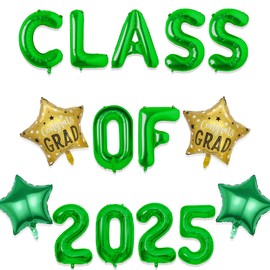 Gidobo Class of 2025 Balloons, Green 16inch Foil Balloons Banner for 2025 Graduations College High School Grad Party Supplies