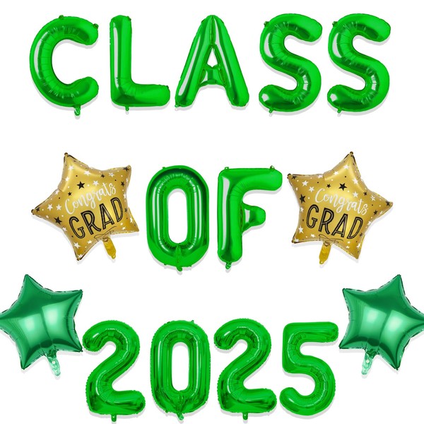 Gidobo Class of 2025 Balloons, Green 16inch Foil Balloons Banner