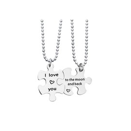SBI Jewelry 2PC I Love You to Moon Back Couple Necklace for Women Men Pendant Family Friends Valentines Day Anniversary Birthday Mothers Day