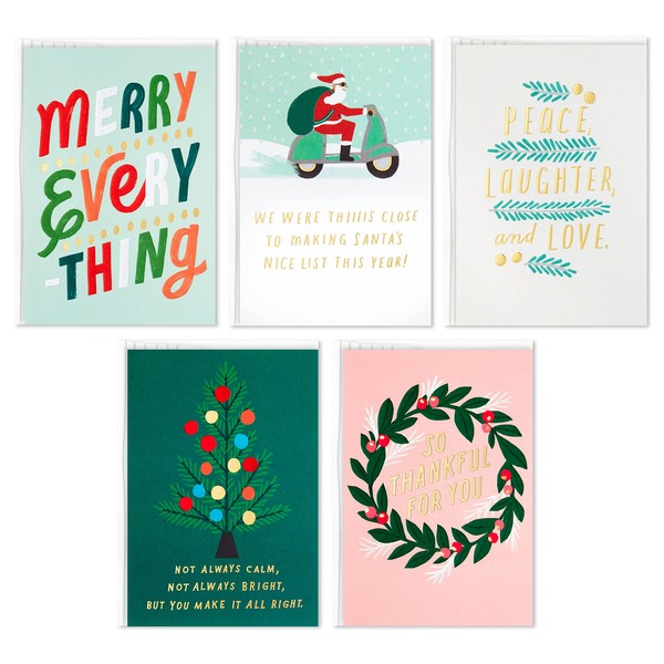 HALLMARK Good Mail Christmas Cards Assortment, Merry Everything (5 Cards with Envelopes)