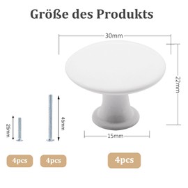 Misuyue Pack of 4 Furniture Knobs, White, 30 mm Round Cabinet Knobs, Vintage with Screws, Door Knobs for Drawer, Furniture, Kitchen Cabinets, Ward