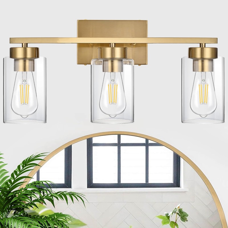 A1A9 3-Light Bathroom Vanity Light, Modern Brushed Gold Wall Lights
