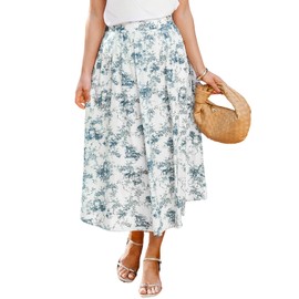 CUPSHE Women's Cotton High Waist French Landscape Toile Maxi Skirt, Blue floral design, S