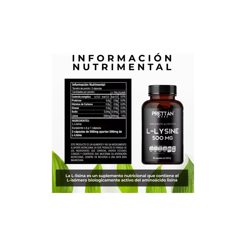 L- Lisina Prettan Suplemento Inmunologico 500mg 90 Caps