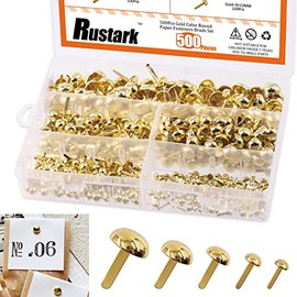 Rustark 500PCS 5 Sizes Brass Paper Fasteners Round Brads Fasteners Assortment Kit Mushroom Head Paper Fasteners Brass Metal Brads Scrapbooking Decorative Paper Crafts School DIY Art Project Supplies