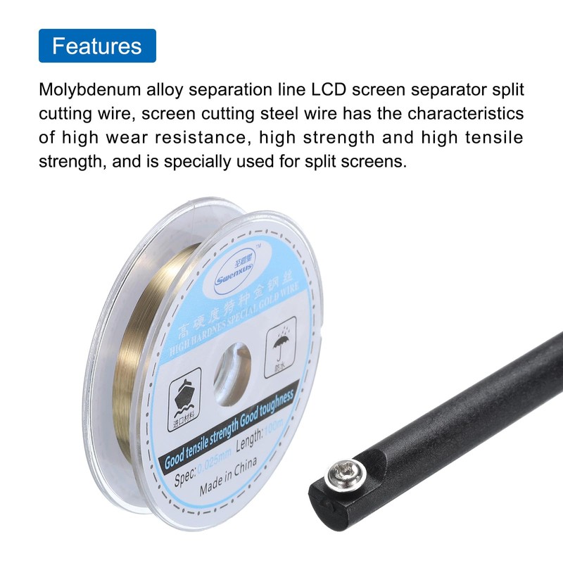 sourcing map 100m/328ft Molybdenum Screen Cutting Wire Line with Handle