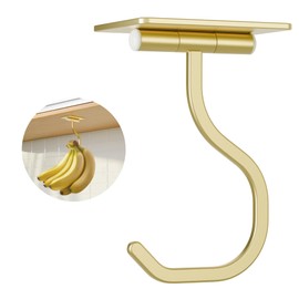 bussdis Banana Hook Under Cabinet - Adhesive Banana Hanger Under Counter, Metal Banana Holder Stand for Hanging Bananas or Kitchen Utensil, Keeps Bananas Fresh, Gold, 1 Pack