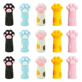 SANJAOYEE Pencil Cap Cat Paw Pencil Extension Set of 15 5 Colors Included Anti-collision Injury Reduction Safety Cute Cat Paw Pencil Extension Pencil Holder for School Student Supplies Classroom Prize